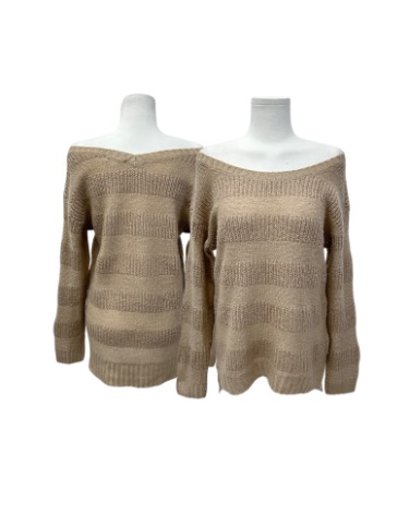 brown stripe off-shoulder knit
