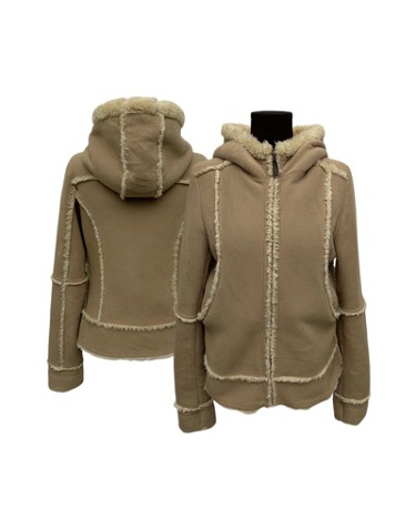 beige shealing fleece hood jacket