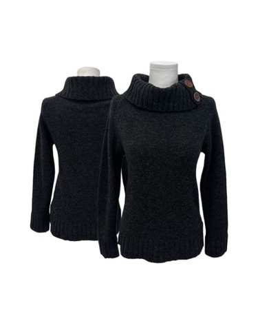 button turtle-neck charcoal knit