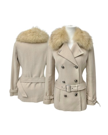 fur collar belted wool coat
