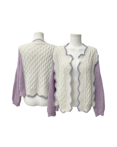purple cream frill knit cardigan