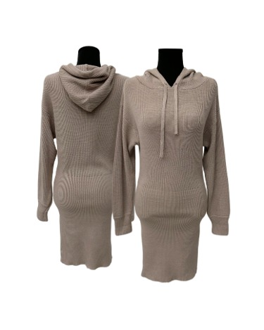 beige knit hood dress