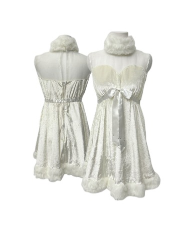 white fur velvet sleeveless dress