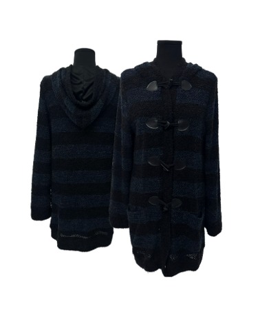 blue stripe knit duffle coat