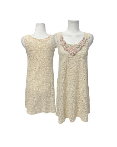 rose detail ivory lace dress